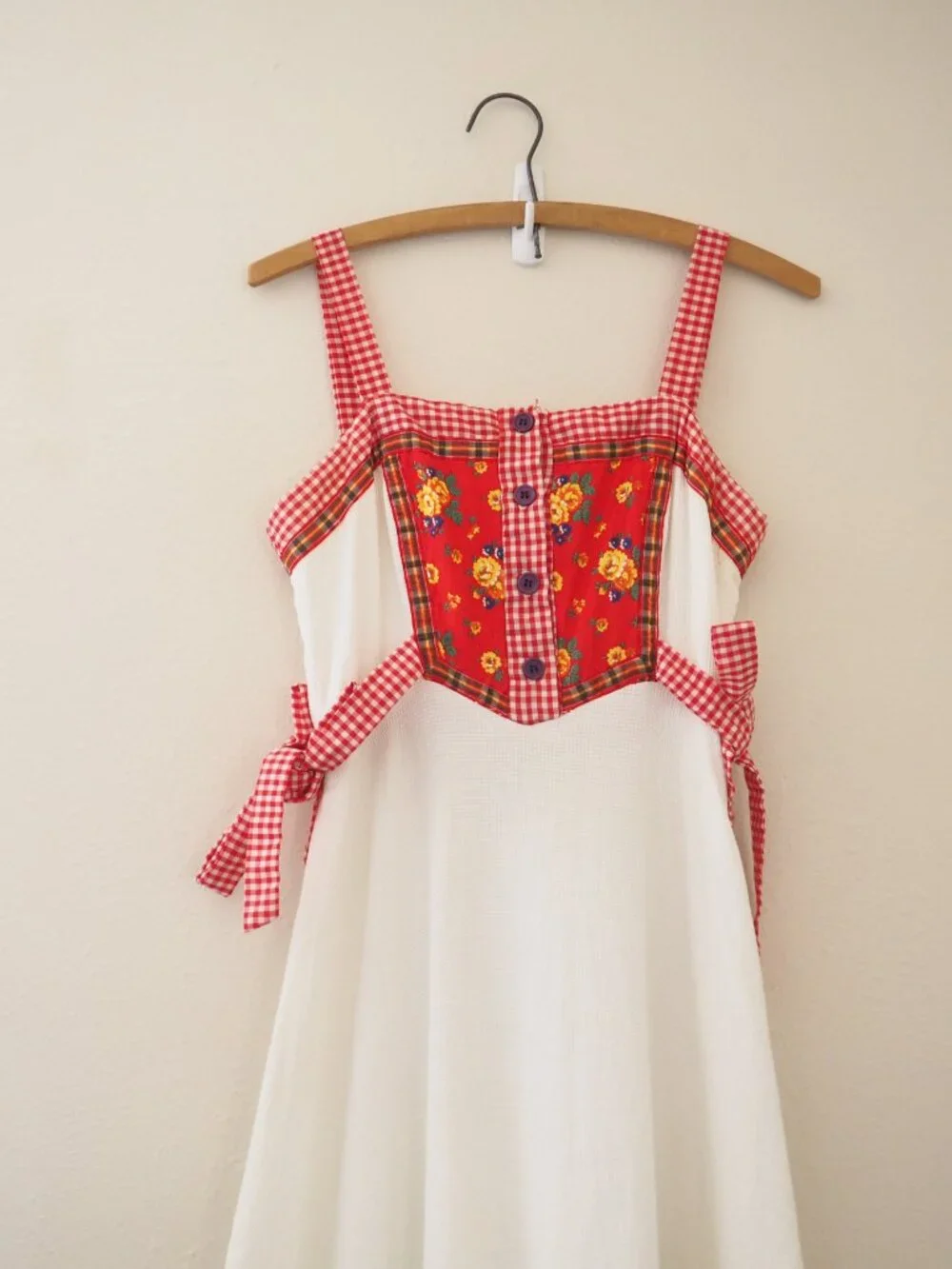 Vintage RARE Gunne Sax Floral Gingham Sleeveless Maxi Prairie Dress sz 11 - Picture 2 of 10